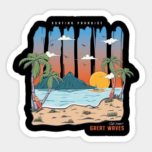 Vintage Beach Sunset  Great Waves Vacation Surfing Paradise Sticker